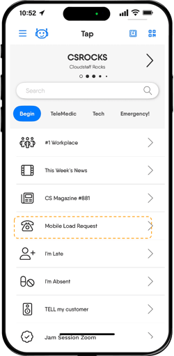 CS Tap screen LOAD REQUEST