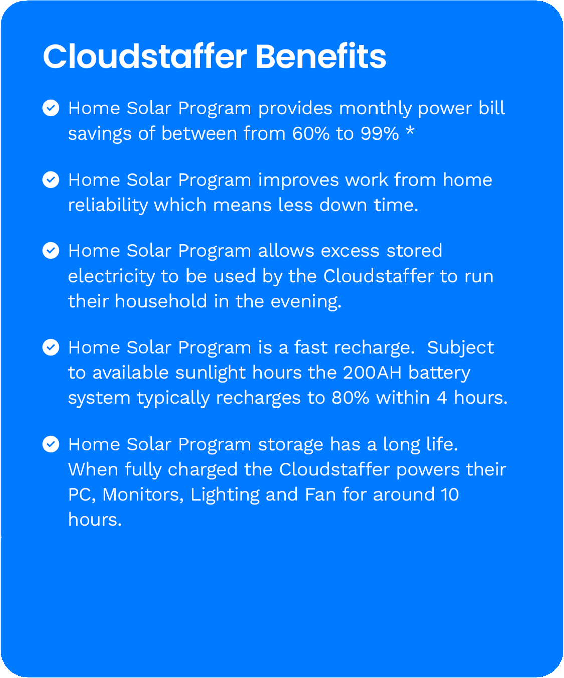 Home Solar Program specs updated Cloudstaffer benefits Home Solar Program specs updated Cloudstaffer benefits